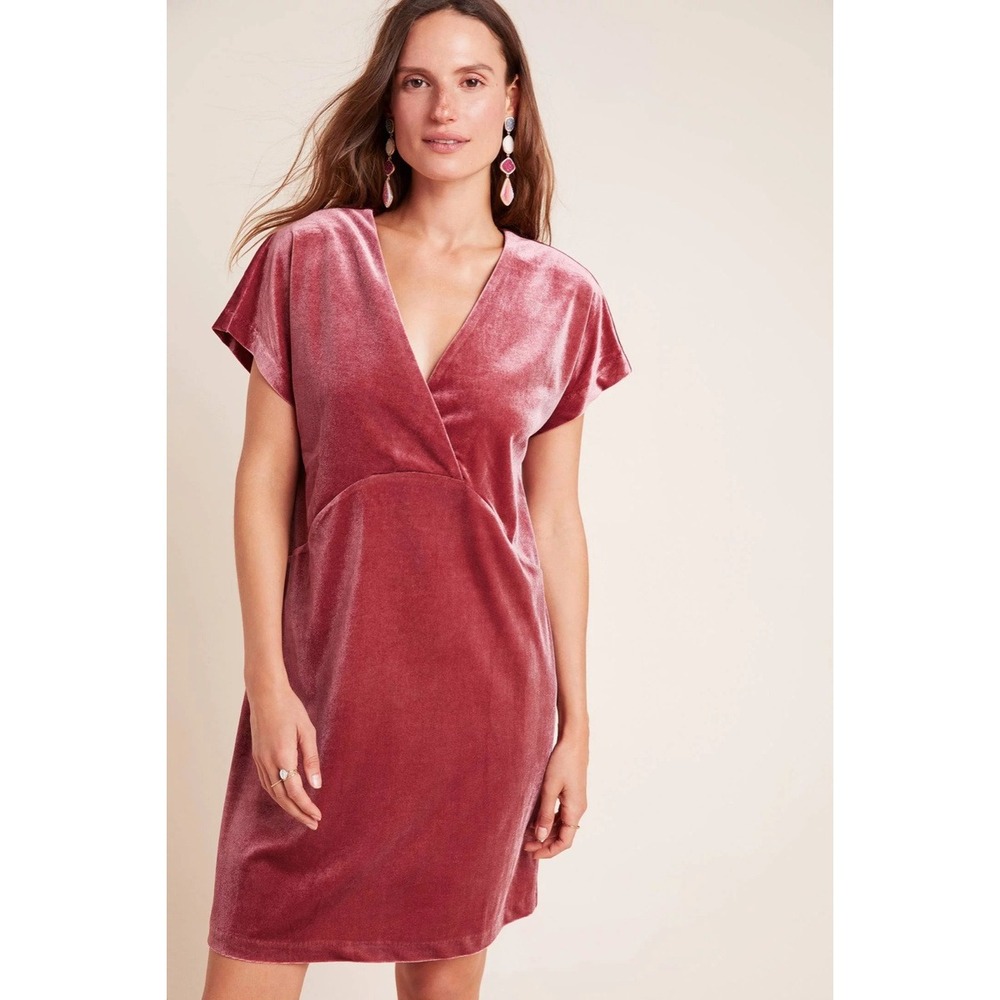 Sunday in Brooklyn Mauve Pink Velvet V-Neck Empire Waist Mini Dress XS